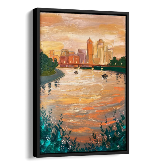 Toledo Ohio Riverfront Side - Black Canvas Wall Art