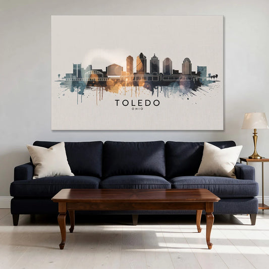 Toledo Skyline Panorama - Canvas Wall Art - Sofa - 60x40