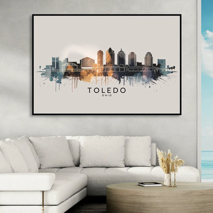 Toledo Skyline Panorama Sitting Room - Black Canvas Wall Art