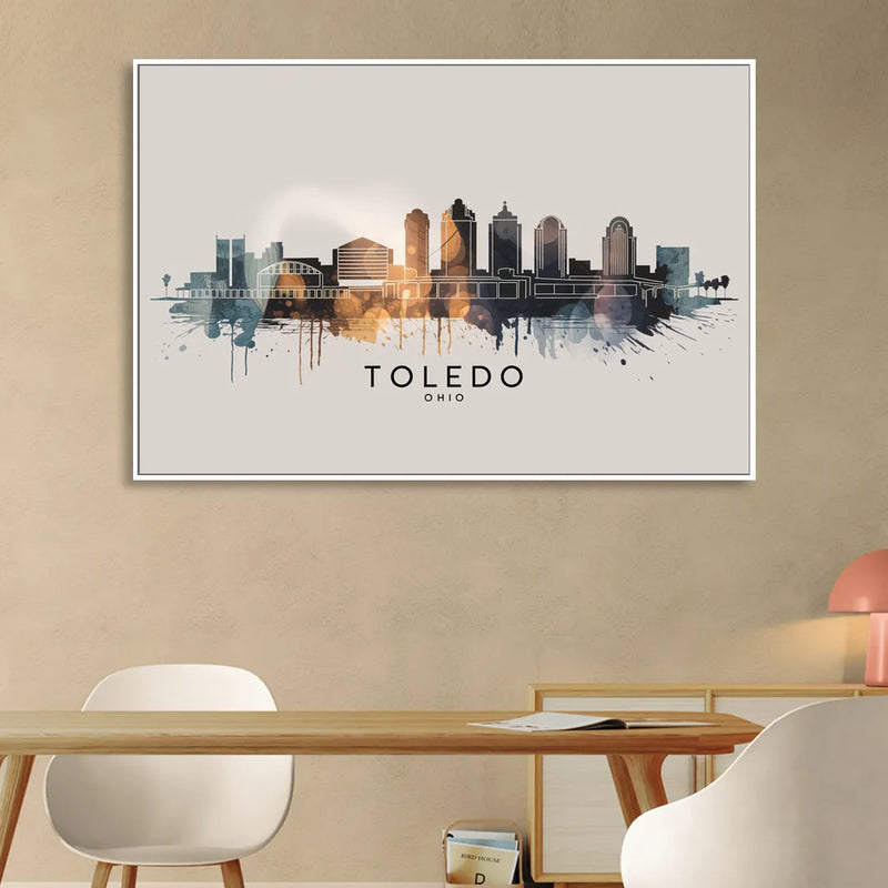 Toledo Skyline Panorama Sitting Room - White Canvas Wall Art