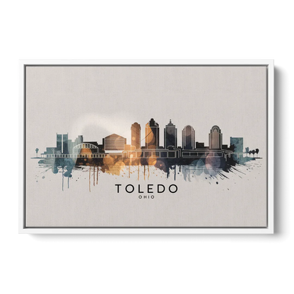 Toledo Skyline Panorama Front - White Canvas Wall Art