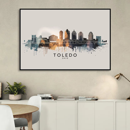 Toledo Skyline Panorama Living Room - Black Canvas Wall Art
