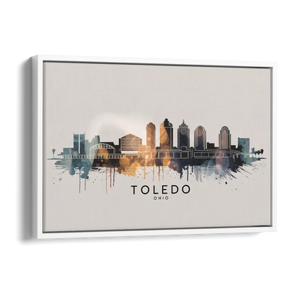 Toledo Skyline Panorama Side - White Canvas Wall Art