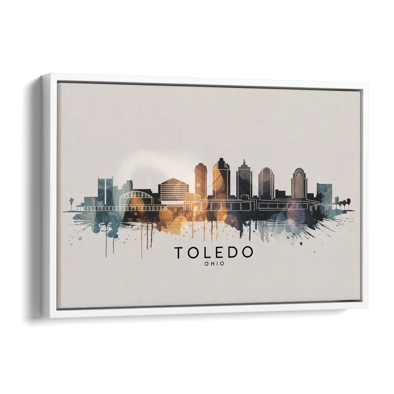 Toledo Skyline Panorama Side - White Canvas Wall Art