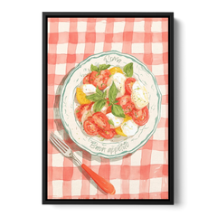 Tomato Painting of a Caprese Salad - Black Framed Canvas Wall Art - Front