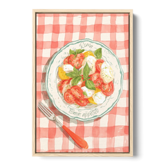 Tomato Painting of a Caprese Salad - Oak Framed Canvas Wall Art - Front