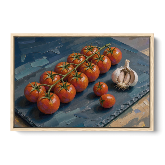 Tomato Painting on a Slate Board - Oak Framed Canvas Wall Art - Front