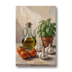 Tomatoes, Garlic and Basil for the Kitchen - Canvas Wall Art - Front