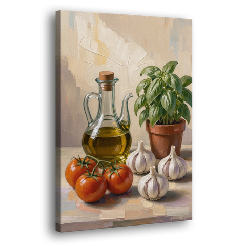 Tomatoes, Garlic and Basil for the Kitchen - Canvas Wall Art - Side