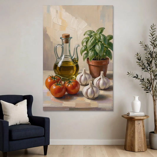 Tomatoes, Garlic and Basil for the Kitchen - Canvas Wall Art - Sofa - 40x60