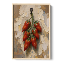 Tomatoes Wall Art on an Iron Hook - Oak Framed Canvas Wall Art - Front