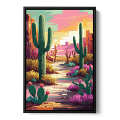 Tombstone Cactus Landscape - Black Framed Canvas Wall Art - Front