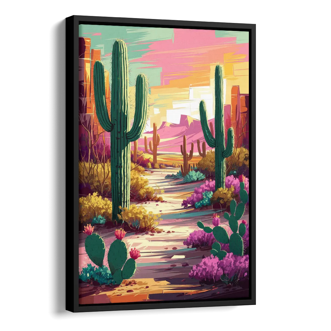 Tombstone Cactus Landscape Side - Black Canvas Wall Art