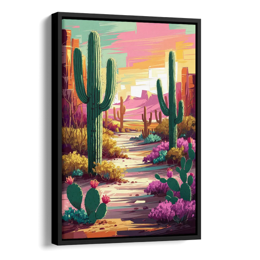 Tombstone Cactus Landscape Side - Black Canvas Wall Art