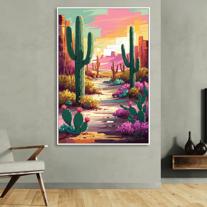 Tombstone Cactus Landscape Sitting Room - White Canvas Wall Art