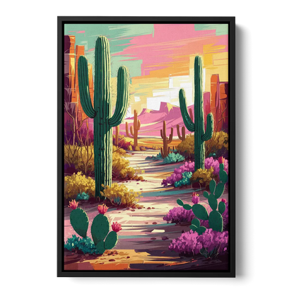 Tombstone Cactus Landscape Front - Black Canvas Wall Art