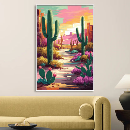 Tombstone Cactus Landscape Living Room - White Canvas Wall Art
