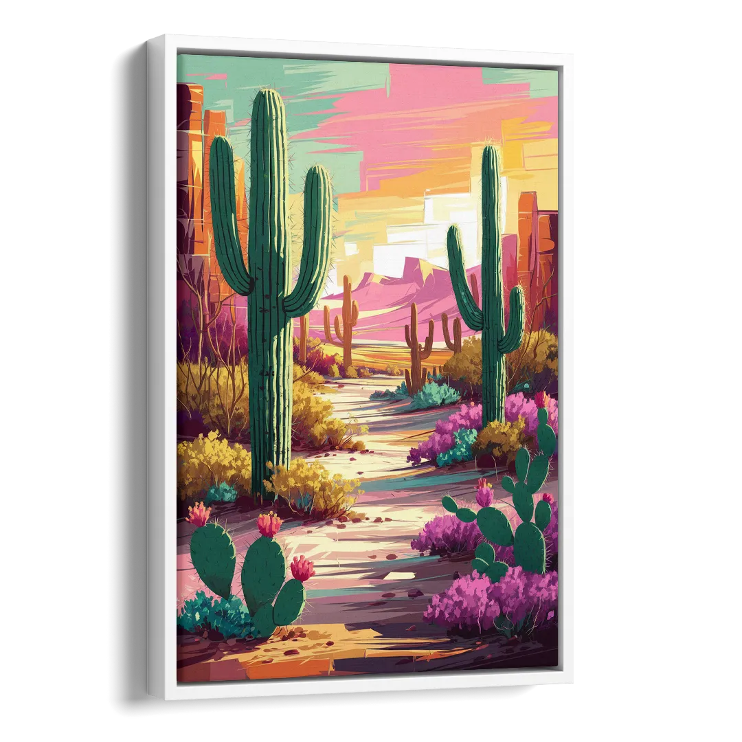 Tombstone Cactus Landscape Side - White Canvas Wall Art