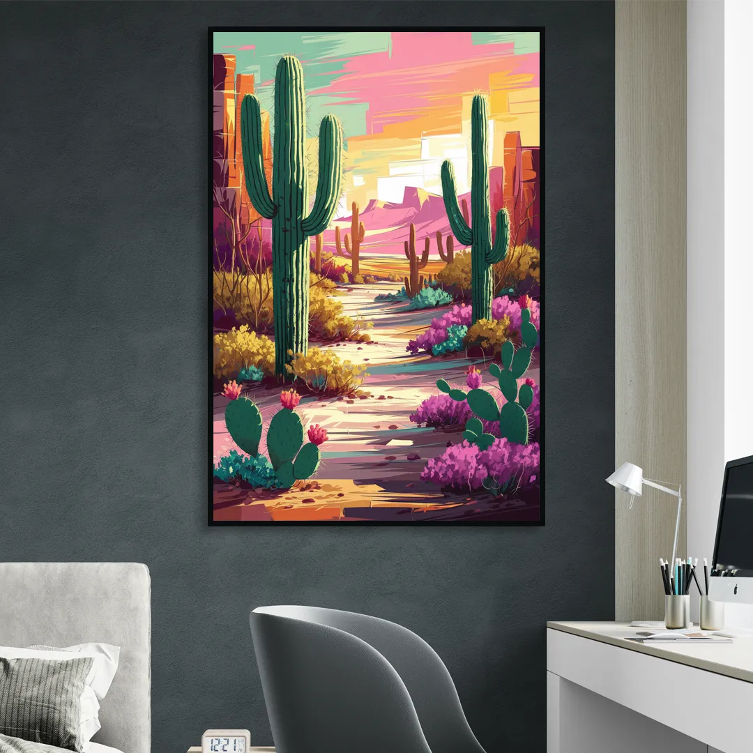 Tombstone Cactus Landscape Sitting Room - Black Canvas Wall Art