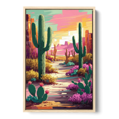 Tombstone Cactus Landscape - Oak Framed Canvas Wall Art - Front