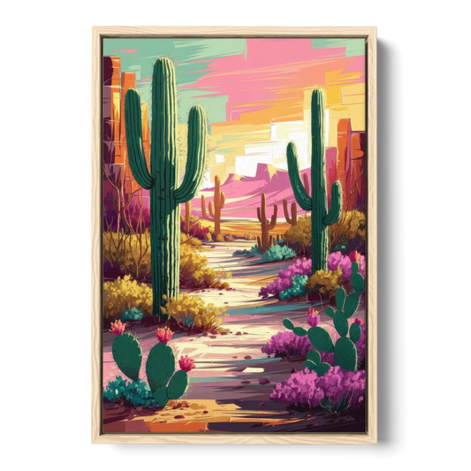 Tombstone Cactus Landscape - Oak Framed Canvas Wall Art - Front