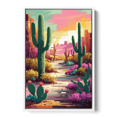 Tombstone Cactus Landscape - White Framed Canvas Wall Art - Front
