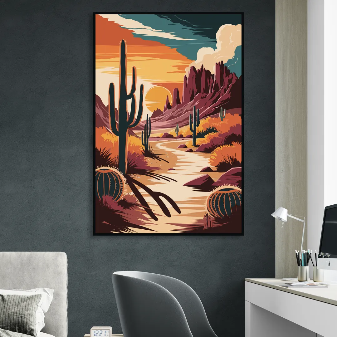 Tombstone Desert Sunset Living Room - Black Canvas Wall Art