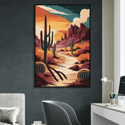 Tombstone Desert Sunset Living Room - Black Canvas Wall Art