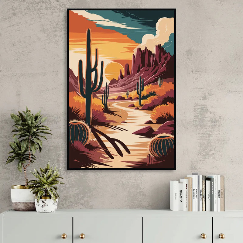 Tombstone Desert Sunset Sitting Room - Black Canvas Wall Art