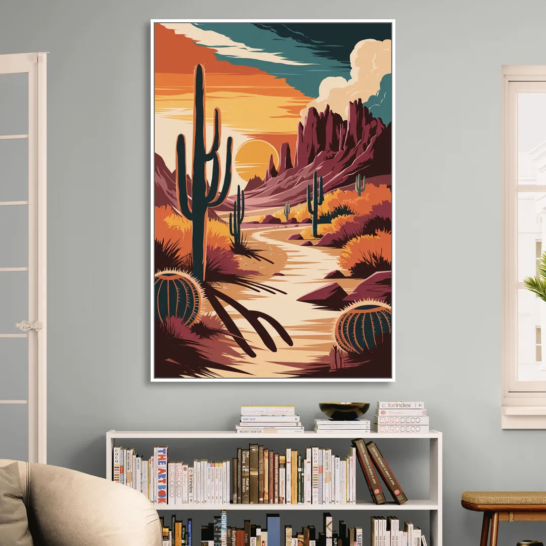Tombstone Desert Sunset Sitting Room - White Canvas Wall Art