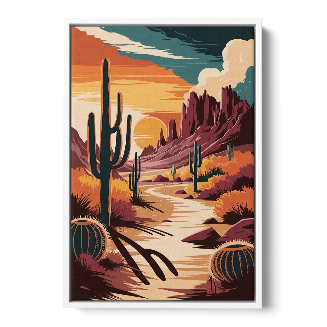 Tombstone Desert Sunset Front - White Canvas Wall Art