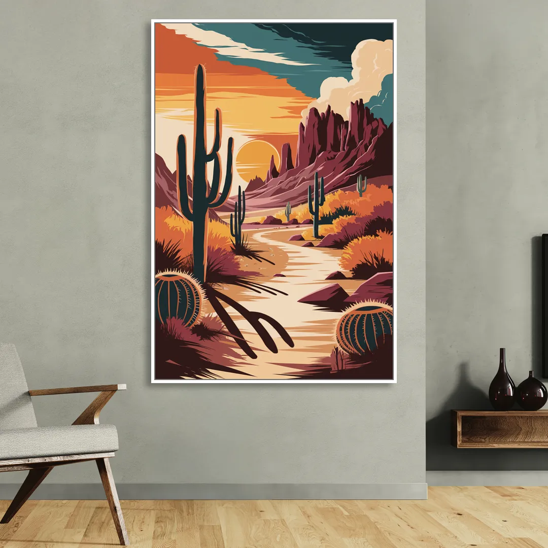Tombstone Desert Sunset Living Room - White Canvas Wall Art
