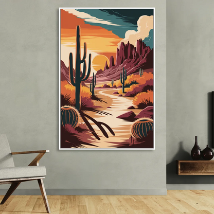 Tombstone Desert Sunset Living Room - White Canvas Wall Art