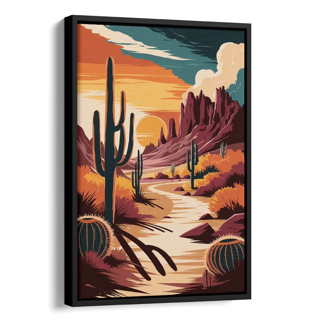 Tombstone Desert Sunset Side - Black Canvas Wall Art
