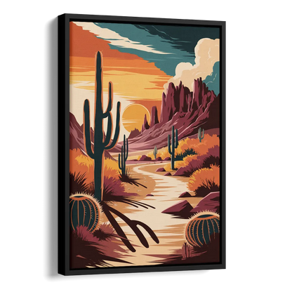 Tombstone Desert Sunset Side - Black Canvas Wall Art
