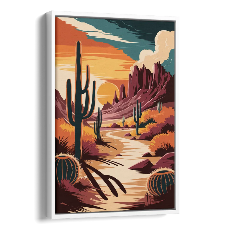 Tombstone Desert Sunset Side - White Canvas Wall Art