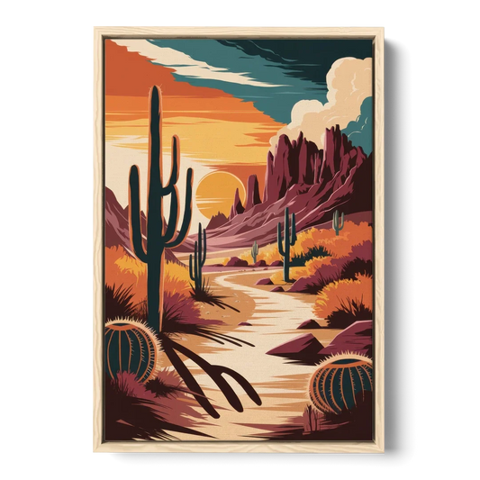 Tombstone Desert Sunset - Oak Framed Canvas Wall Art - Front