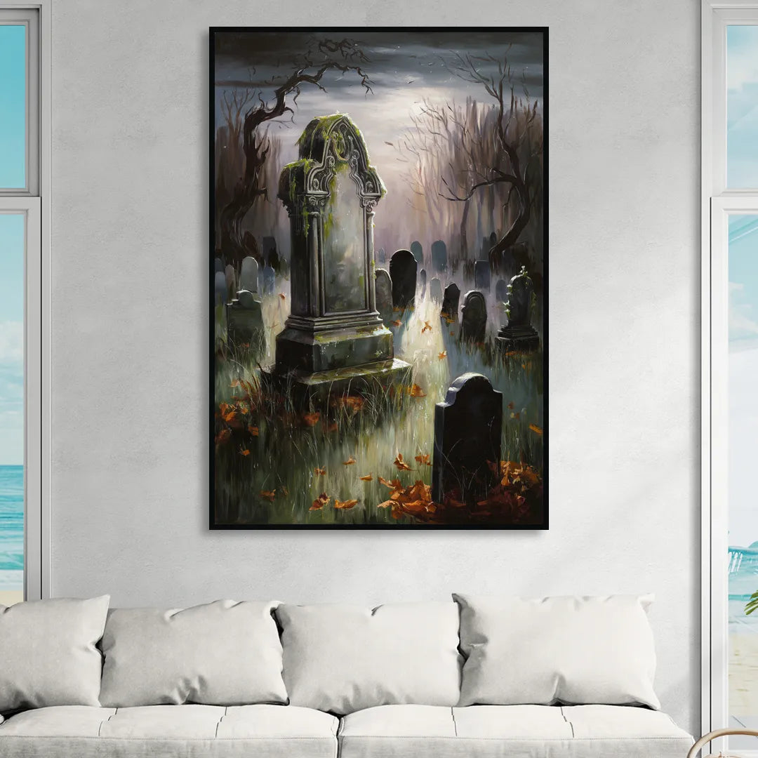 Tombstone Eerie Twilight Sitting Room - Black Canvas Wall Art