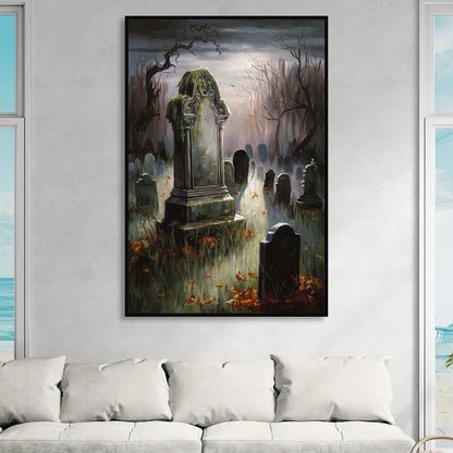 Tombstone Eerie Twilight Sitting Room - Black Canvas Wall Art
