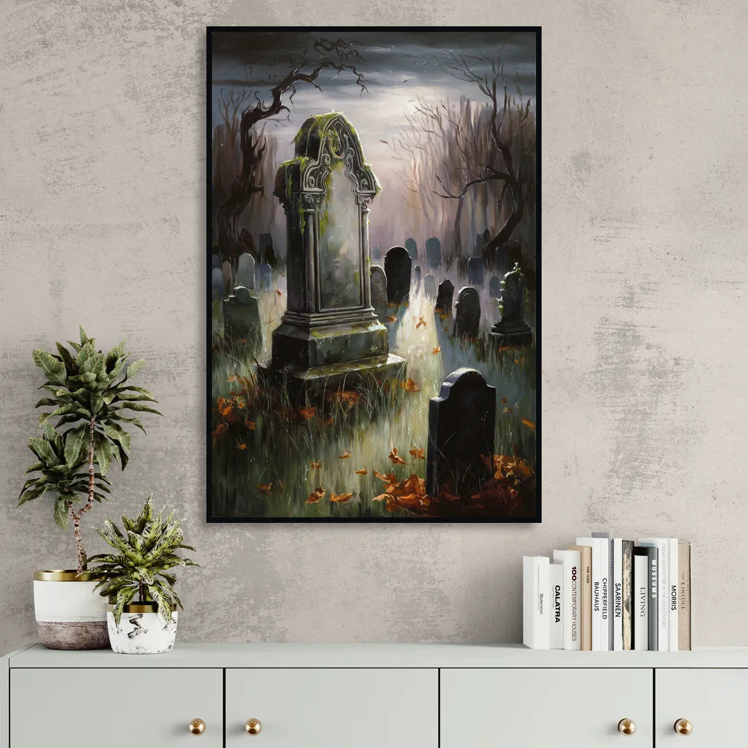 Tombstone Eerie Twilight Living Room - Black Canvas Wall Art