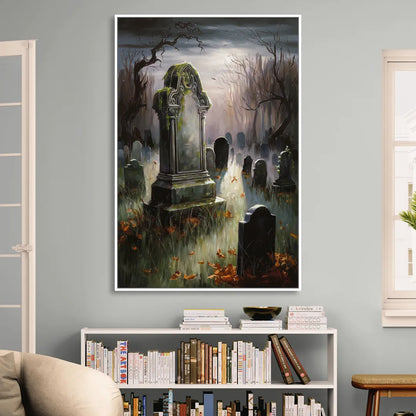 Tombstone Eerie Twilight Living Room - White Canvas Wall Art