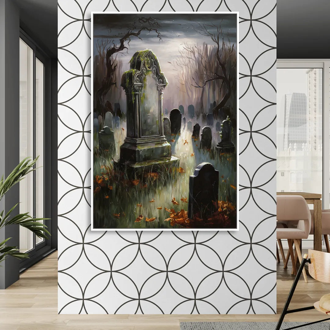 Tombstone Eerie Twilight Sitting Room - White Canvas Wall Art