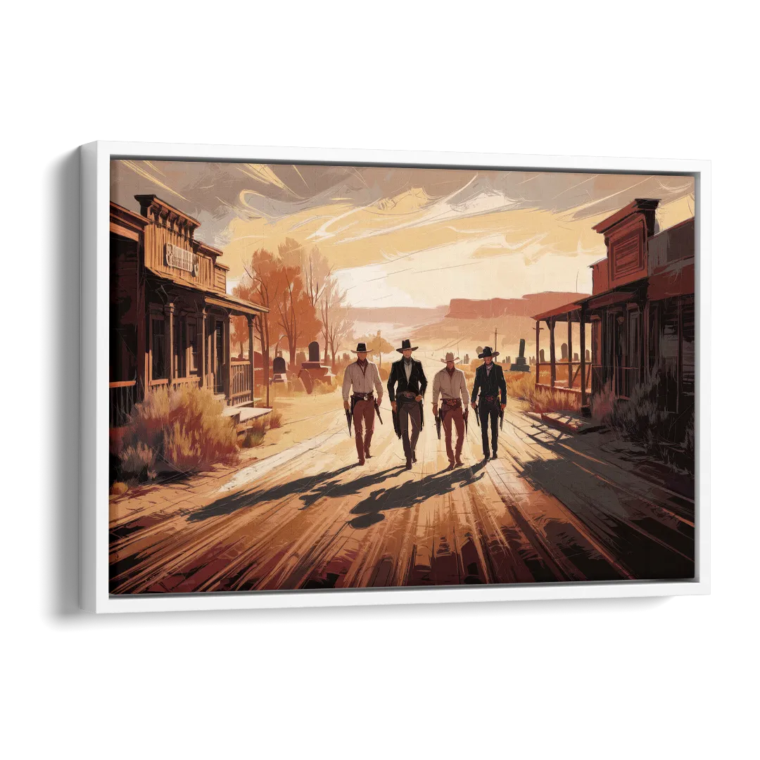 Tombstone Gunfight Scenery Side - White Canvas Wall Art