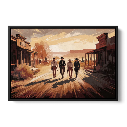 Tombstone Gunfight Scenery Front - Black Canvas Wall Art