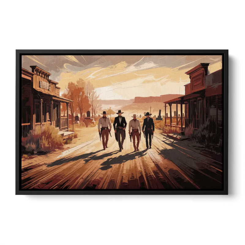 Tombstone Gunfight Scenery Front - Black Canvas Wall Art