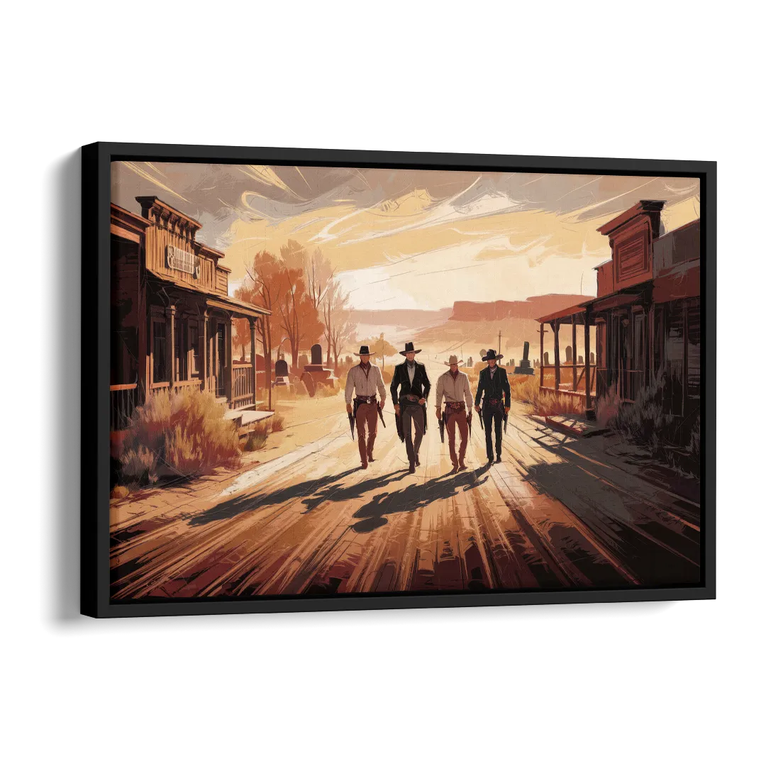 Tombstone Gunfight Scenery Side - Black Canvas Wall Art