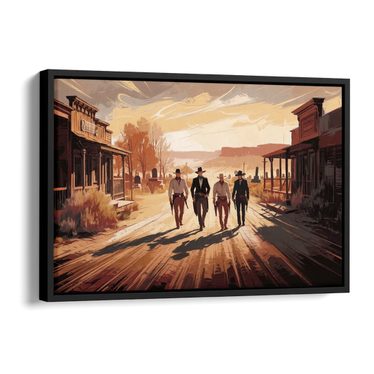 Tombstone Gunfight Scenery Side - Black Canvas Wall Art