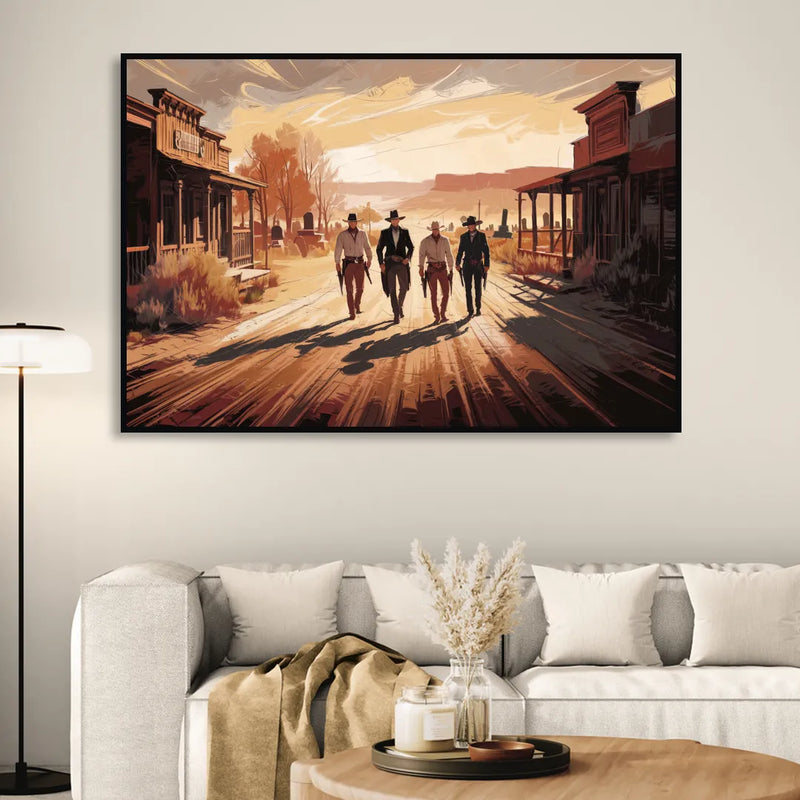 Tombstone Gunfight Scenery Sitting Room - Black Canvas Wall Art