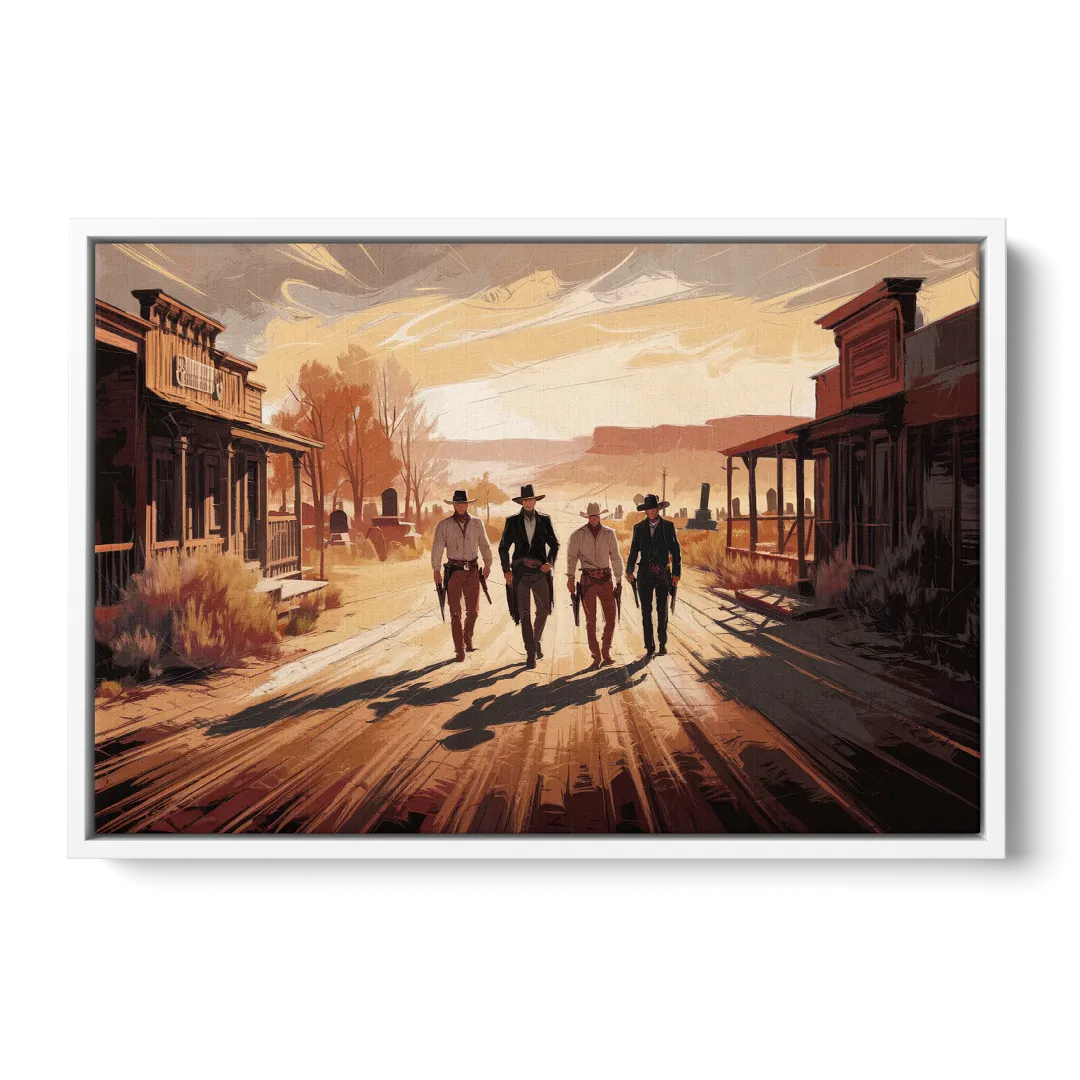 Tombstone Gunfight Scenery Front - White Canvas Wall Art