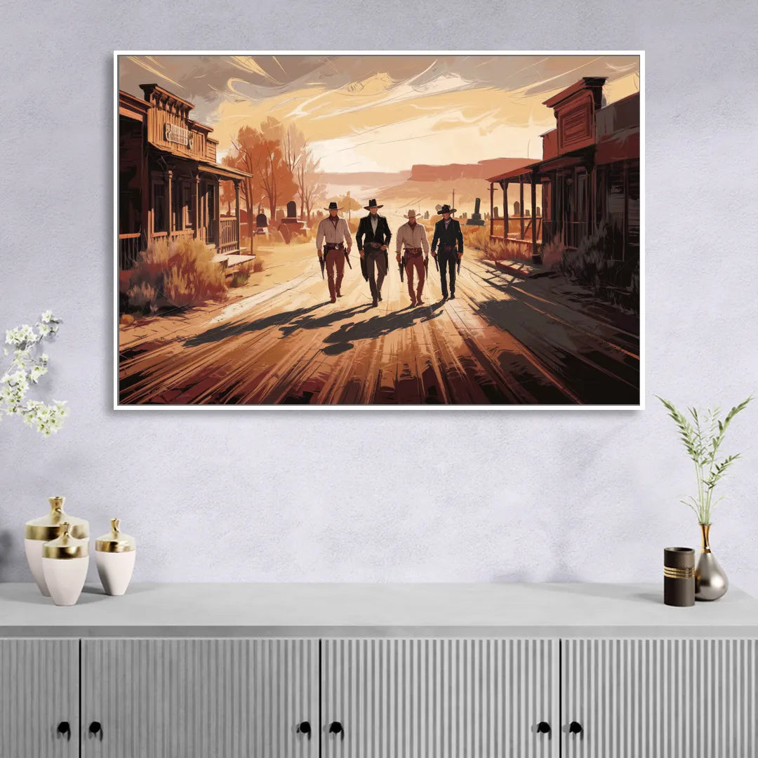 Tombstone Gunfight Scenery Sitting Room - White Canvas Wall Art